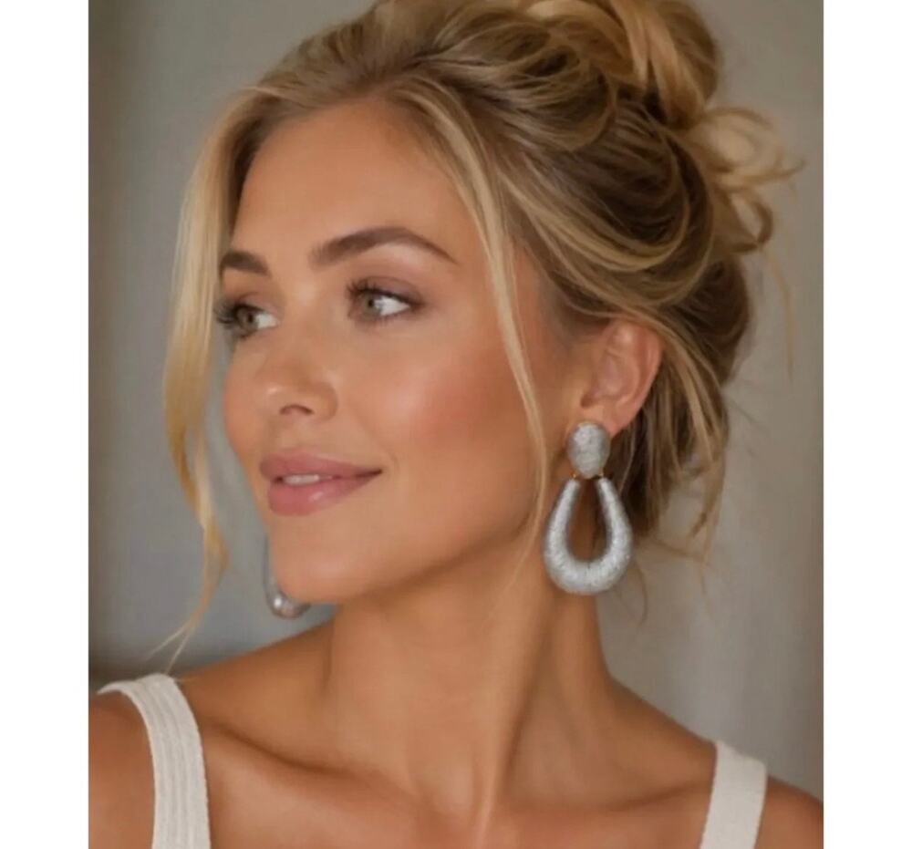 Tuckernuck Silver Woven Indra Earrings Metallic Statement Drop Hoop